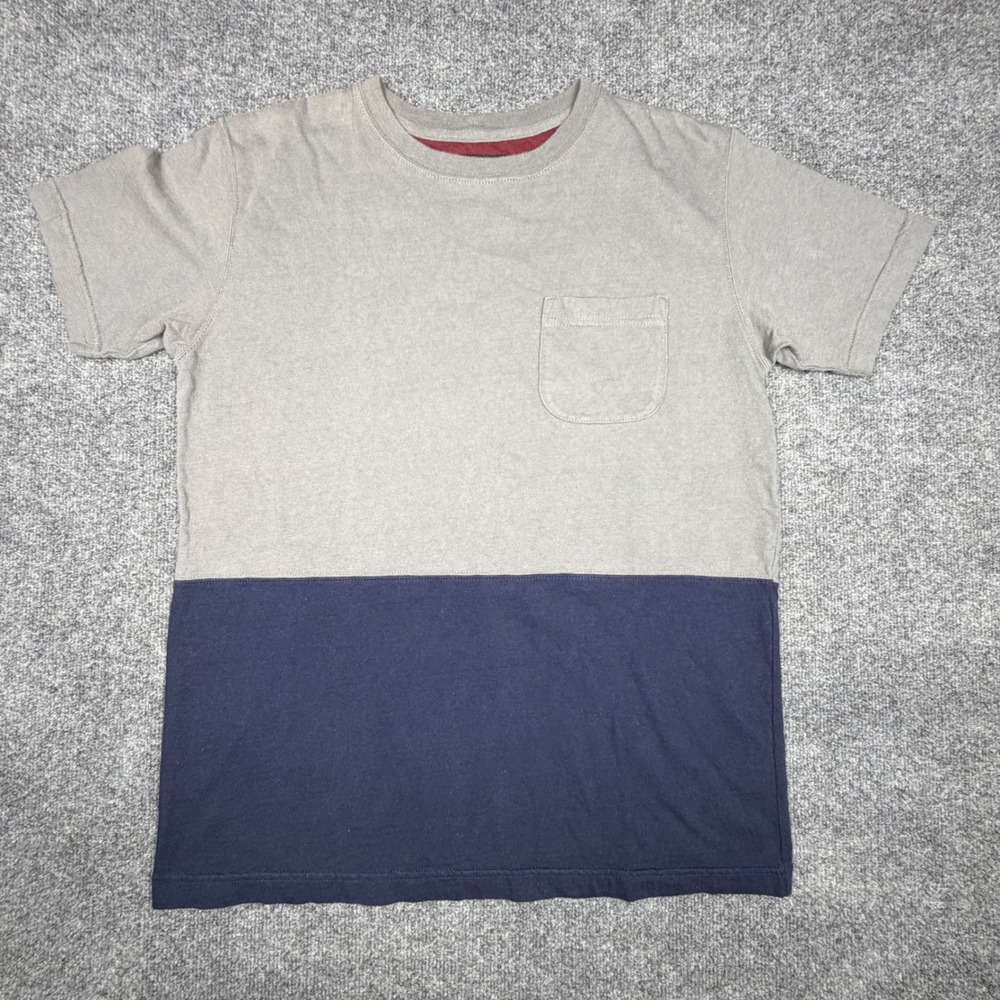 Only NY Mens Colorblock Pocket T-Shirt Grey Navy Blue Made in USA Large Vintage